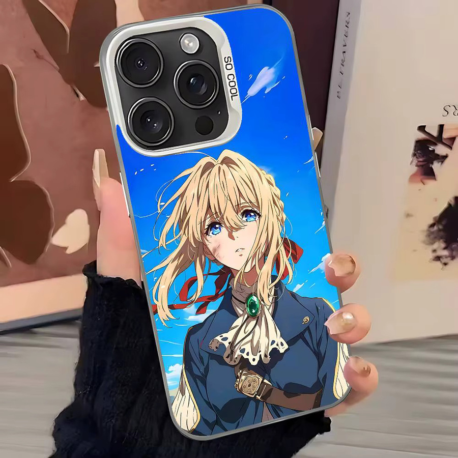 Bilibili Anime Violet Evergarden Handyhülle für iPhone 11 bis 17 Pro Max Plus, Stoßfeste Rückseite in Silber und Mehrfarbig - Bild 4