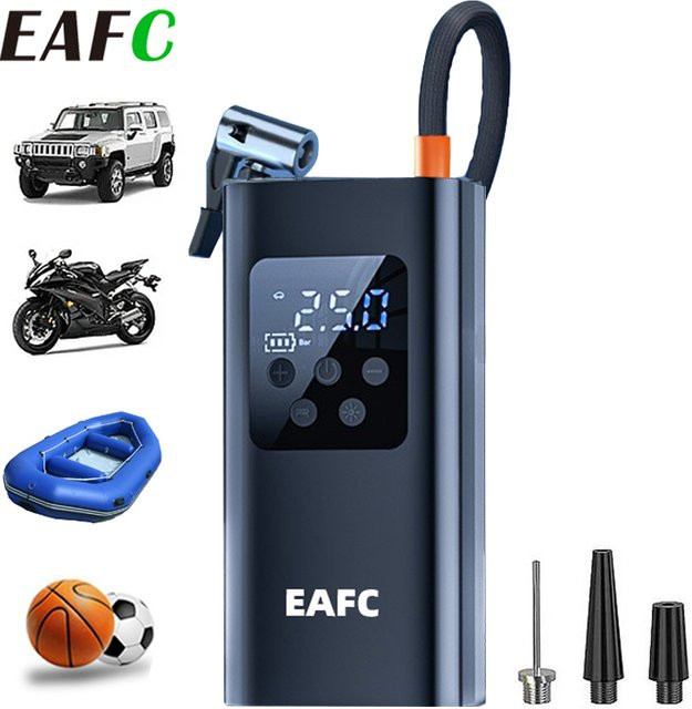 EAFC Drahtlose Mini Luftpumpe Elektrischer Reifenkompressor mit LED Licht und Bluetooth in Schwarz - Bild 1