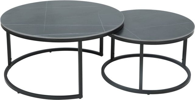 Couchtisch Hela von Luis II in Grau und Schwarz mit Marmoroptik aus Sinterstein und Metall, Höhe: 41 cm, Breite: 80 cm, Tiefe: 80 cm - Bild 1