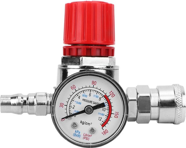 Druckregler Schalter Steuerventil mit Manometer und Stecker Buchse für Luftkompressor von Painter in Rot aus Messing - Bild 1