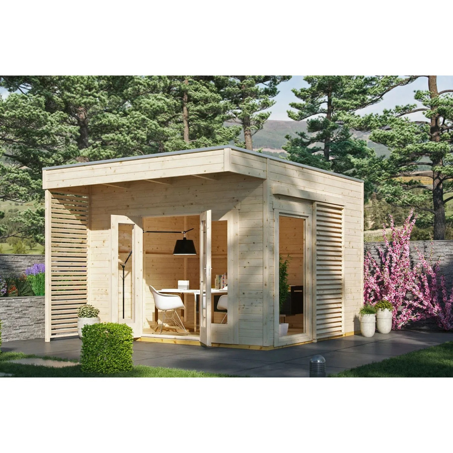 Skan Holz Gartenhaus Tokio 2 mit Flachdach aus unbehandeltem Holz, Farbe: beige, B/H/T: 340 x 270 x 340 cm - Bild 2