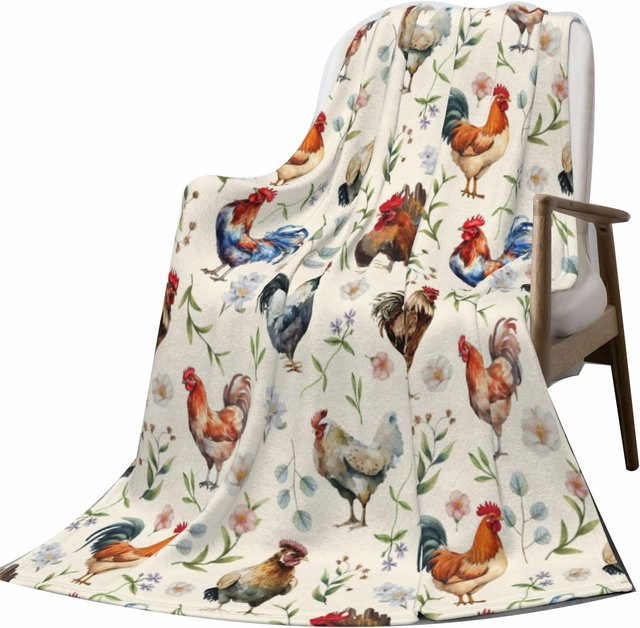 Gemütliche Fleece Kuscheldecke mit Hühnerprint von JMG Household Supplies, Mehrfarbig, B/H: 70 x 100 cm - Bild 1