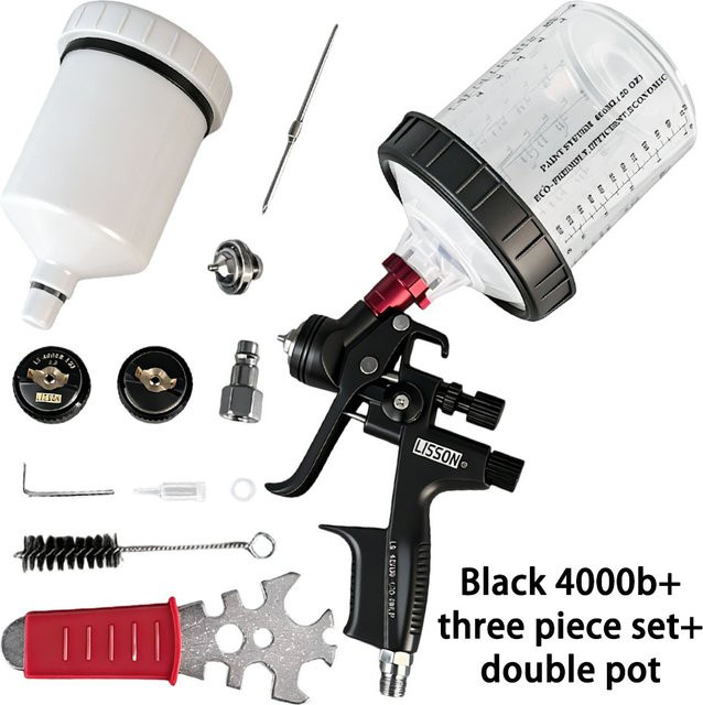 HVLP-Spritzpistole für wasserbasierte Lackierungen in Schwarz mit Adapter, Mischbehälter und Düsen in 1,3 mm und 1,7 mm - Bild 1