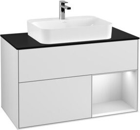 V&B Finion Waschtischunterschrank mit LED-Beleuchtung und Regalfach, Weiß lackiert, Breite: 100 cm - Bild 1