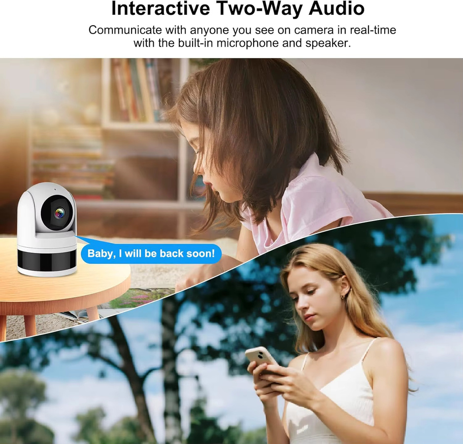Tugard Wireless Indoor Monitor Cam 2K 3MP mit 360° Panorama-Rotation, 2,4G WLAN-Verbindung und KI-gestützter Personenerkennung in Weiß - Bild 4