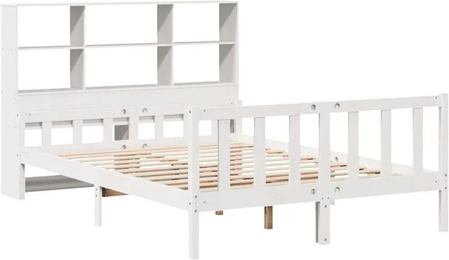 vidaXL Massivholzbett aus Kiefer mit Kopfteil und Regal in Weiß, B/T/H: 160 x 200 cm - Bild 1