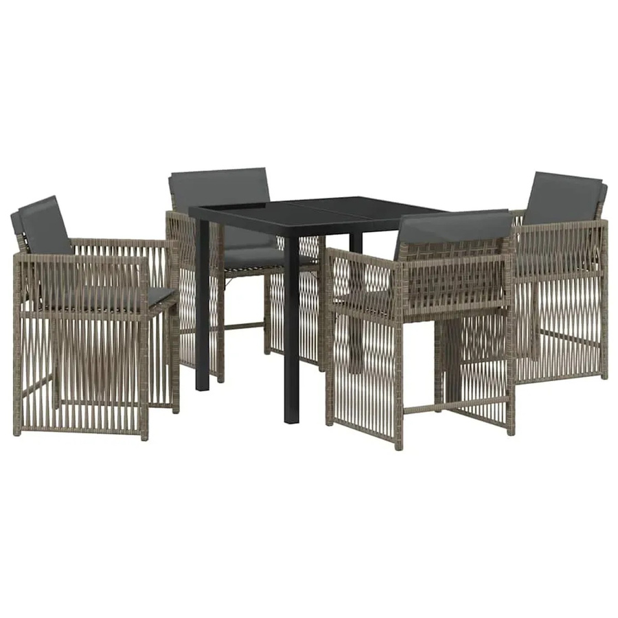 vidaXL Garten Essgruppe 5-teilig aus Poly-Rattan in Grau mit Glastisch und Stahlrahmen - Bild 2