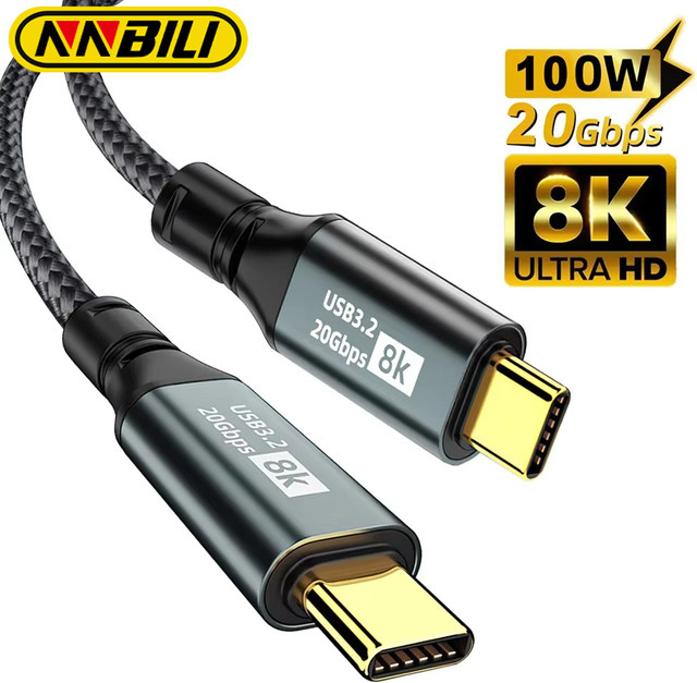 NNBILI USB-C auf USB-C Kabel Thunderbolt 3 USB 3.2 20 Gbit/s 8K@60Hz Schwarz - Bild 1