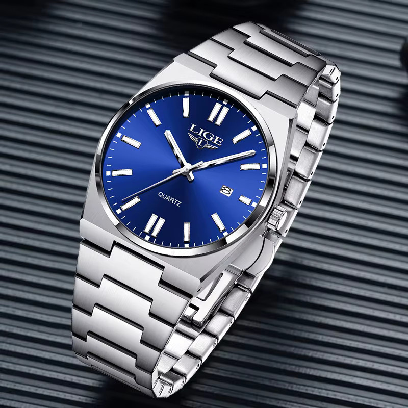 LIGE Armbanduhr Quarz, Edelstahl, Blau, Herren - Bild 3