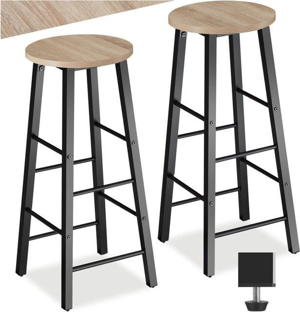 tectake Set Barhocker Industrial Style aus Stahl und Holz in Schwarz und Braun B/T/H: 31 x 31 x 72,5 cm - Bild 2