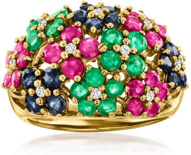 Damenring, Gold, mehrfarbige Zirkonia, Blume - Bild 1