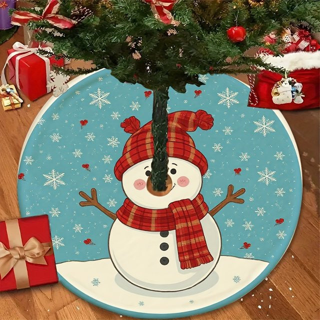 VIKAMA Weihnachtsbaum Rock mit Cartoon Schneemann und Schneeflocken in Blau und Weiß aus Stoff - Bild 1