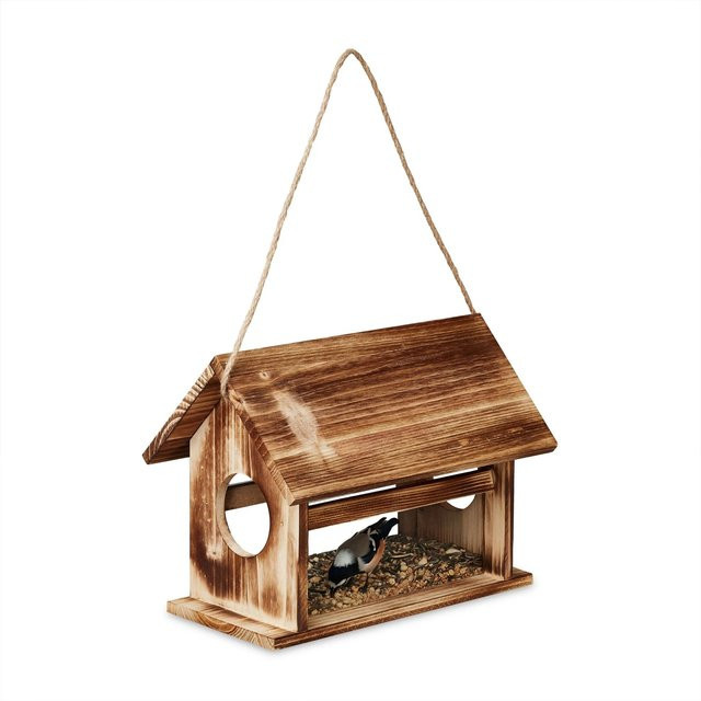 Relaxdays Vogelfutterhaus aus Tannenholz in Braun, B/T/H: 24 x 30 x 21 cm - Bild 1