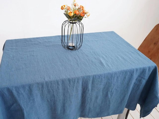 YT Daily Necessities Tischdecke aus 100% reinem Leinen, einfarbig in See-Blau, B/B/H: 90 x 90 x 0 cm - Bild 1