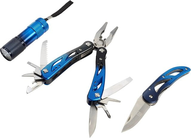 LUX-TOOLS Multitool 3er-Set in Blau mit Zange, Messer, Schraubendrehern und Säge - Bild 1