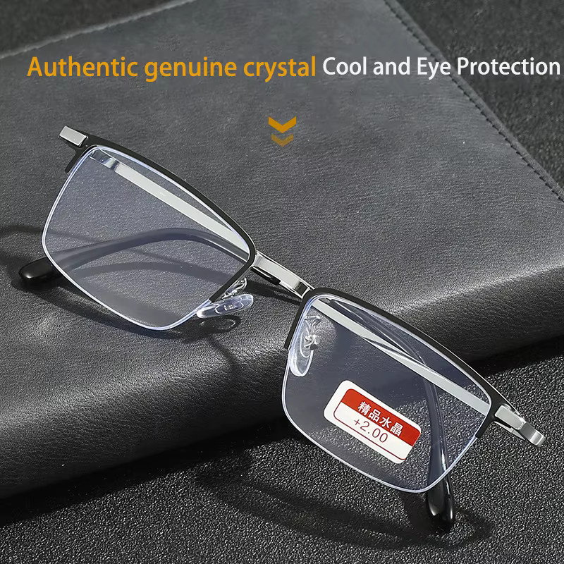Lesebrille für Männer, Halbrahmen, Titan, rechteckig, silber - Bild 2