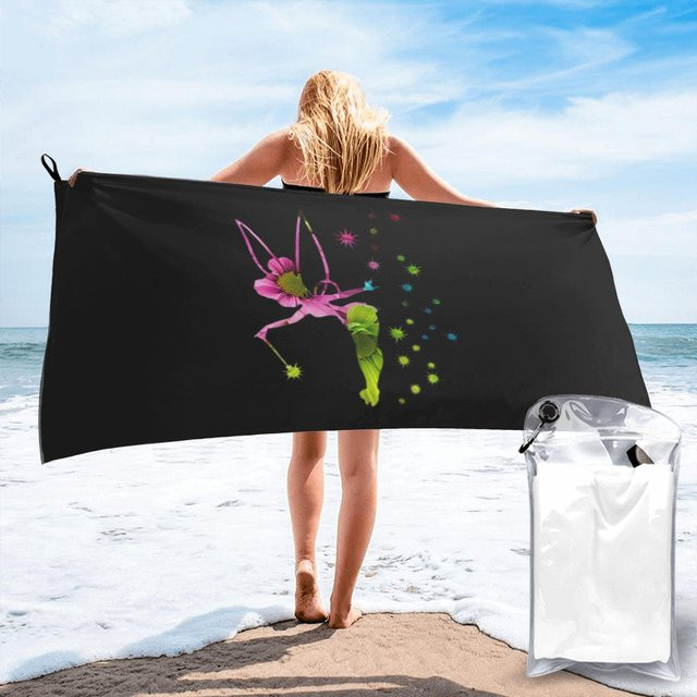 JMG Household Supplies Blumen-Tinkerbell Strandtuch aus Mikrofaser, schnelltrocknend und saugfähig, Farbe: Schwarz, B/T: 70 x 140 cm - Bild 1