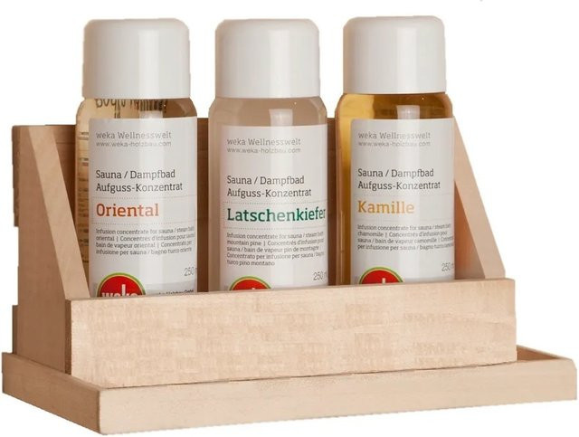 WEKA Sauna-Aufguss-Konzentrat-Set Oriental mit Wandregal, Latschenkiefer und Kamille, beige - Bild 1