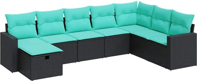 vidaXL 8-teilige Garten-Sofagarnitur in L-Form aus Poly-Rattan mit Kissen in Schwarz - Bild 1