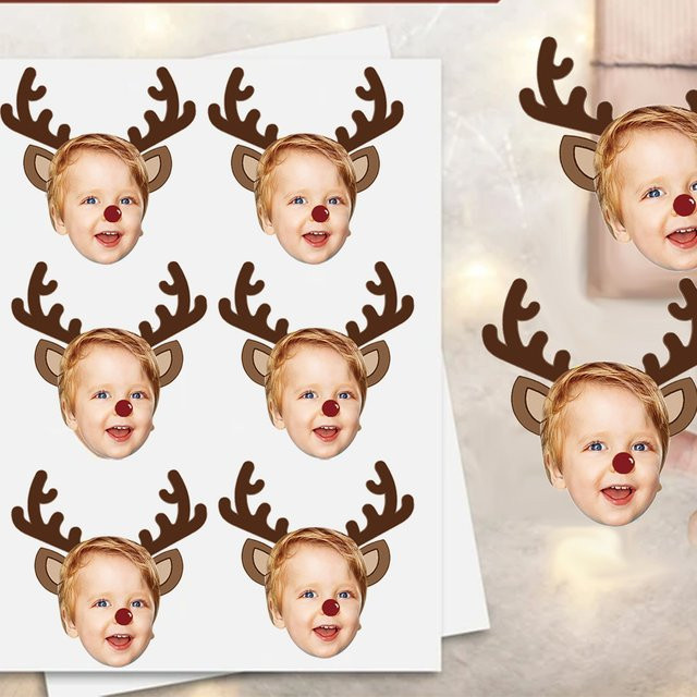 Joy-enlife Personalisierte Weihnachts-Aufkleber mit Hirsch-Gesicht Motiv, bunte Papier-Siegel-Labels für deine Weihnachtsdeko und Geschenke - Bild 1