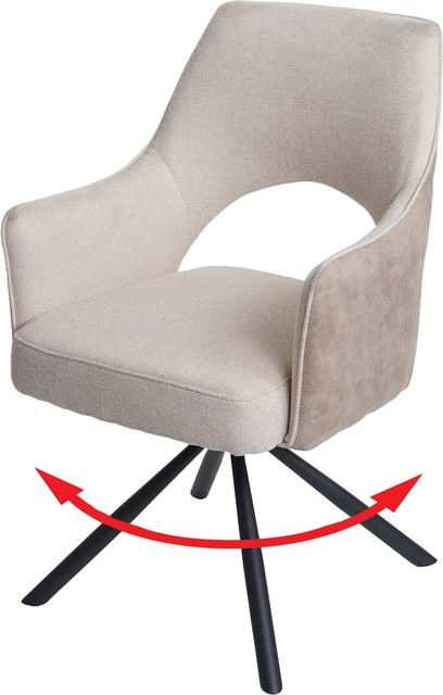Drehbarer Esszimmerstuhl MCW-K30 mit Lehne aus Stoff in Creme/Beige - Bild 1
