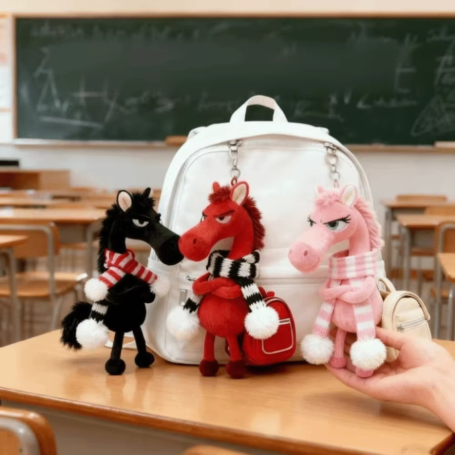 Schlüsselanhänger Cartoon Pferd, Plüsch, Schwarz, Kinder - Bild 1