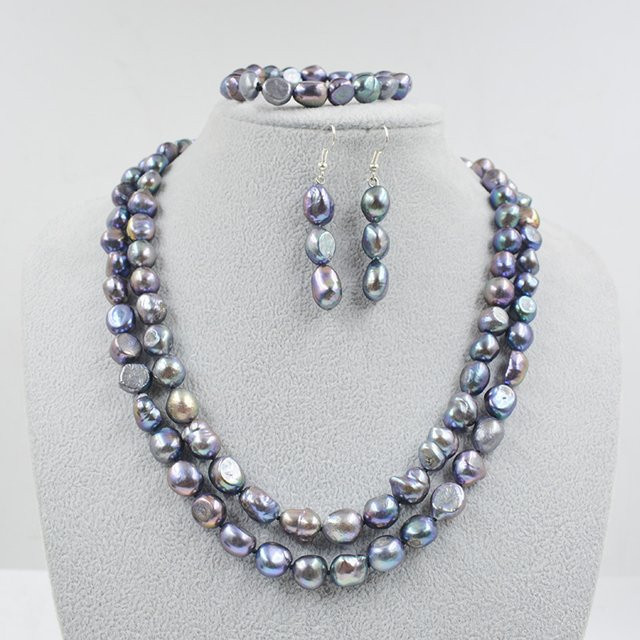 Schmuck-Set Barockperlen, Schwarz, Perle, Damen, 45,7–55,9 cm - Bild 1