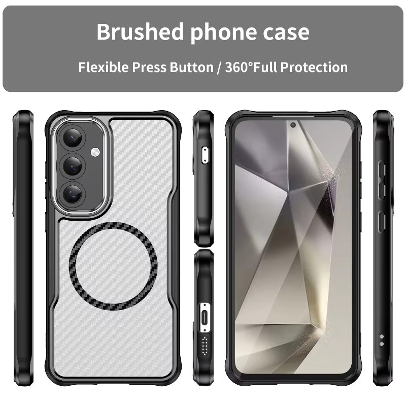 Luxus Slim PC Carbon Fiber Texture Magnetische Handyhülle für Samsung Galaxy S25 S24 FE Plus Ultra stoßfeste Anti-Drop Clear Case in Transparent und Schwarz - Bild 2