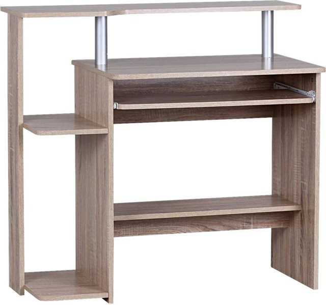 Wohnling Computertisch Eiche Sonoma Nachbildung, Farbe Beige/Braun, B/H/T: 94 x 90,5 x 48,5 cm - Bild 1