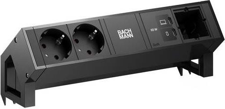 Bachmann DESK2 Tischsteckdose in Schwarz mit 2x CEE7/3 und 1x USB-C/C - Bild 1