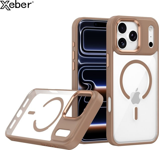Xeber Magsafe Wireless Charge Case für iPhone 17 Pro Max, Air, 16 Plus, 15, 14, 13 – Stoßfeste Acryl Hülle, Transparent mit Gold-Akzenten - Bild 1