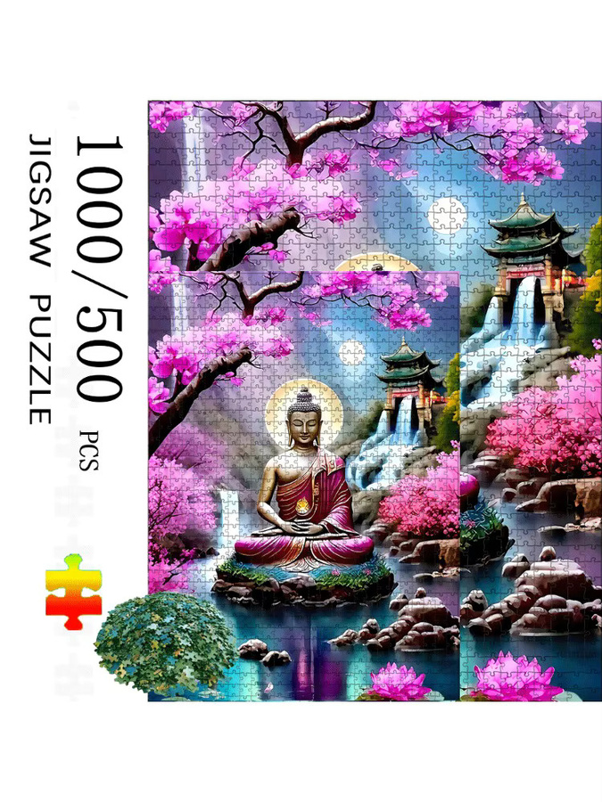 AZNM Zen-Puzzle Buddha, Kirschblüten, Pagoden und Lotus, Puzzle - Bild 6