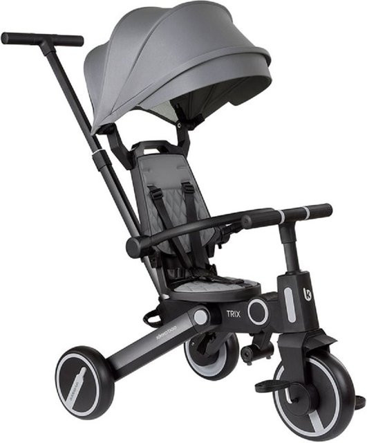 Kikkaboo Tricycle Trix 3 in 1 Dreirad mit Schiebegriff, faltbarem Sonnendach und Gurt in Grau - Bild 1