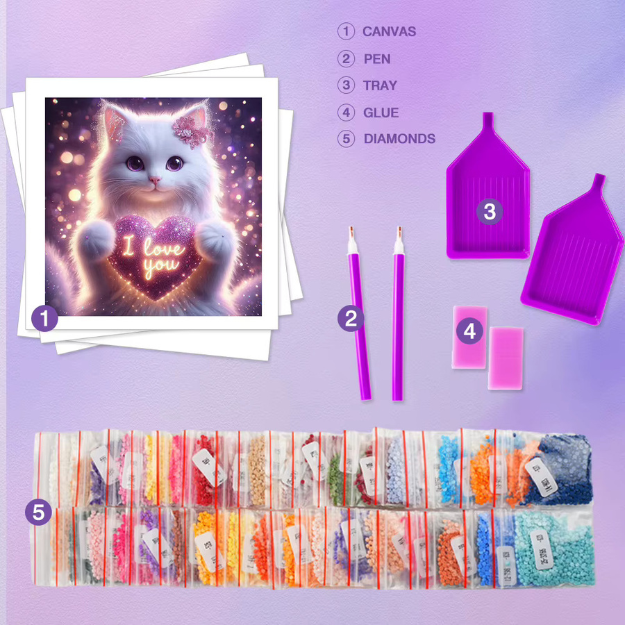 HUACAN 4er Set Diamantmosaik DIY Katze Tier Wandbilder mit Vollrunden Bohrern in Mehrfarbig - Bild 3
