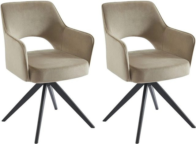 Vente-unique Stuhl Konya in Beige mit Samtbezug, Armlehnen und Metallgestell, drehbar, Breite: 58 cm, Tiefe: 58 cm, Höhe: 58 cm - Bild 1