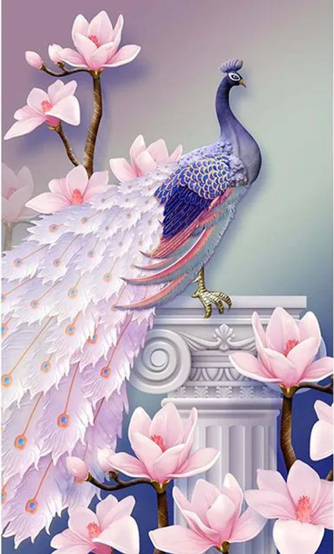 FIYO Diamond Painting 5D DIY Motiv Rosa Pfau als Kreuzstich Mosaik Set, B/H: 30 x 20 cm - Bild 1