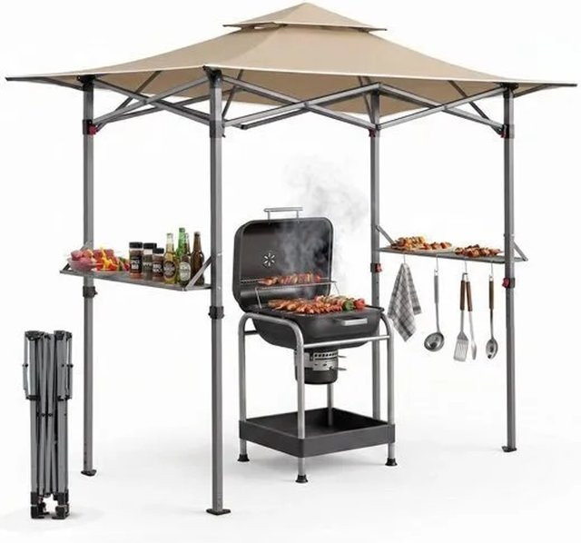 Sekey Grillpavillon faltbar in Taupe/Beige mit Ablage, Haken und Flaschenöffner, B/T: 250 x 150 cm - Bild 1
