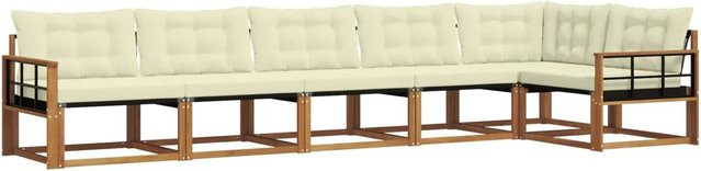 vidaXL Outdoor-Sofagarnitur 6-teilig aus Akazienholz in L-Form mit Kissen, Farbe: Natur und Creme - Bild 1
