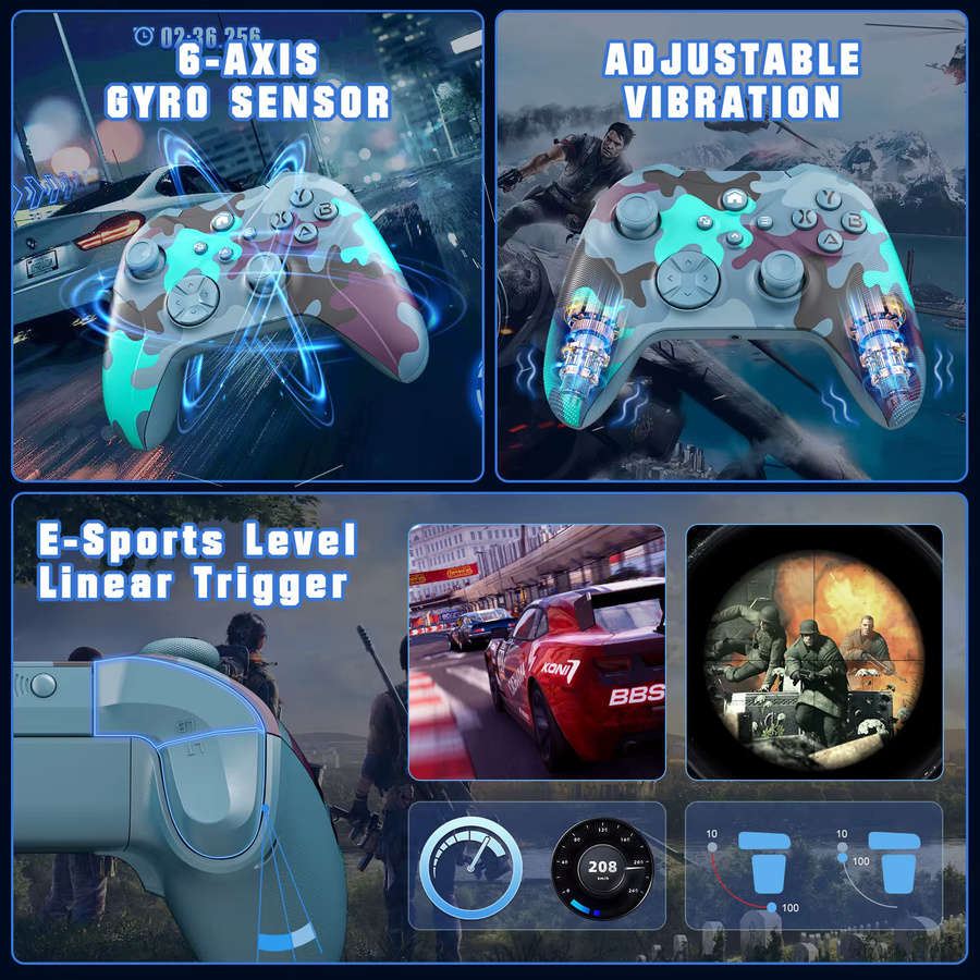 Turpow Kabelloses Gaming-Gamepad für Xbox One und Series X/S mit Hall-Effekt Joysticks, 6-Achsen-Gyrosensor, Dual-Vibration und Turbo-Funktion in Multicolour - Bild 3
