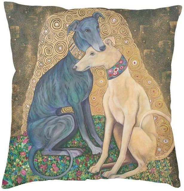 RRR Home Kissenbezug Gustav Klimt Windhund Design aus Samt, Quadratisch, Mehrfarbig, B/T/H: 55 x 55 x 55 cm - Bild 1