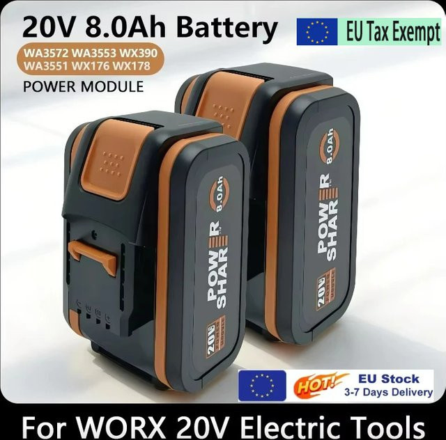 Worx Original Lithium-Ionen-Akku 20V mit 8,0 Ah für WA3551, WA3553, WX176, WX550, WX386, WXino 3, WXgain und WX800, WU268 - Bild 1