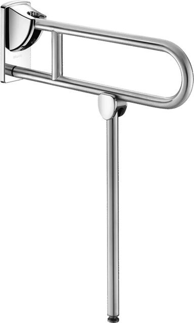 Delabie Stützklappgriff mit klappbarem Fuß aus Edelstahl in Silber seidenmatt, Länge: 650 mm, Durchmesser: 32 mm - Bild 1