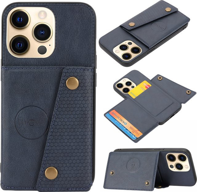 AIERHEBA Kartenfach Flip Handyhülle mit Ständer und stoßfestem Schutz für iPhone 11 bis iPhone 17 Pro Max, Farben: Schwarz, Blau - Bild 1