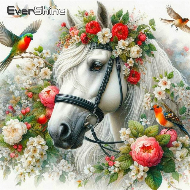 Evershine Diamantstickerei Set mit Pferd und Blumen Motiv, Mosaik-Malerei in Multicolour, B/H: 20 x 20 cm - Bild 1