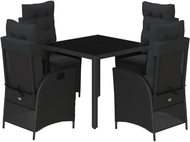vidaXL 5-tlg Garten-Essgruppe aus Poly-Rattan in Schwarz mit Kissen und Hartglas-Tischplatte - Bild 1