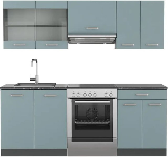 Vicco R-Line Küchenzeile modern in Blau-Grau und Anthrazit, B: 200 cm, H: 82 cm, T: 60 cm - Bild 1
