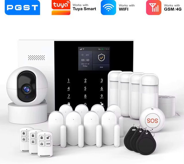PGST Sicherheits Set Einbruchalarmanlage WiFi 2G GSM 4G mit Tuya Smart Life Kompatibilität, drahtloses vernetztes Überwachungssystem für Haus und Geschäft, Farbe: Weiß - Bild 1