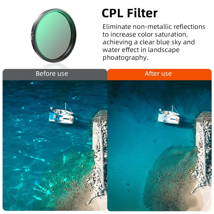 BRDRC Filter Kit mit UV, CPL und ND Filtern für DJI Osmo Action 3, 4 und 5 Pro aus optischem Glas und Aluminiumlegierung - Bild 4