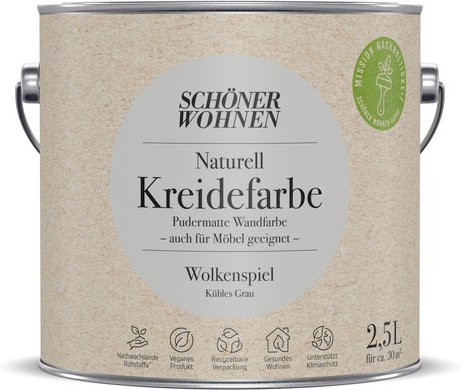 Schöner Wohnen Naturell Kreidefarbe Wolkenspiel, Innenfarbe matt, grau, 2,5 l - Bild 1