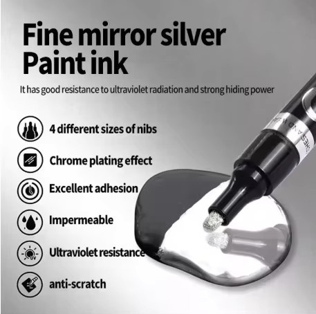 4er-Set wasserfeste Permanent-Marker für Zeichnungen und Nachlackierungen, 2,0 mm Strichstärke, Farben: Silber, Kupfer und Roségold - Bild 5